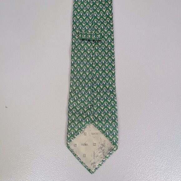 FENDI MENS SILK TIE GREEN WITH DESIGN - Picture 2 of 4